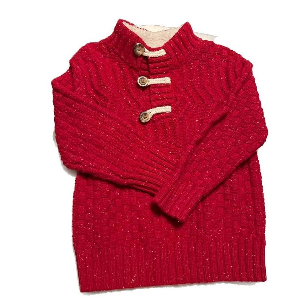 Cat & Jack Toddler Boys Red Marled Knit Mock Neck Button Sweater 3T